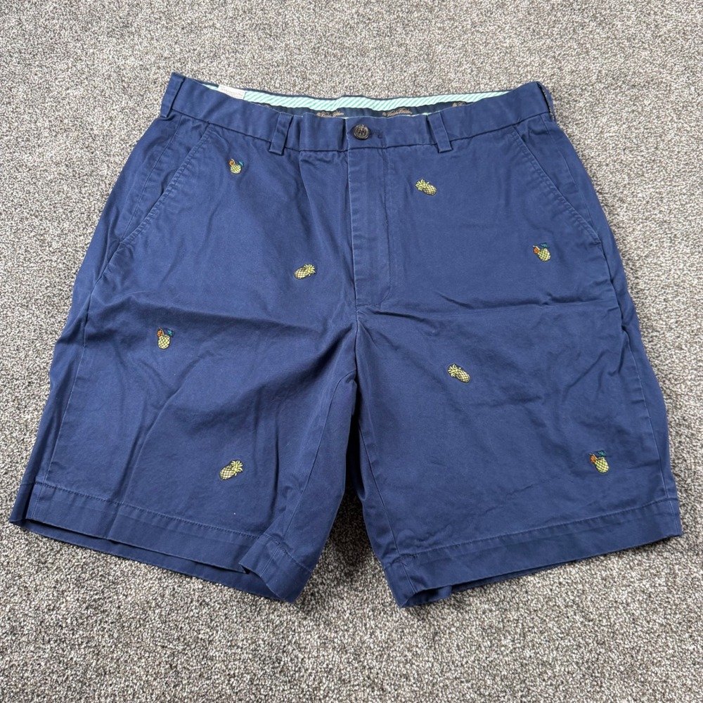Brooks Brothers Shorts Mens W36 Navy Blue Embroidered Pineapple Chino Cotton